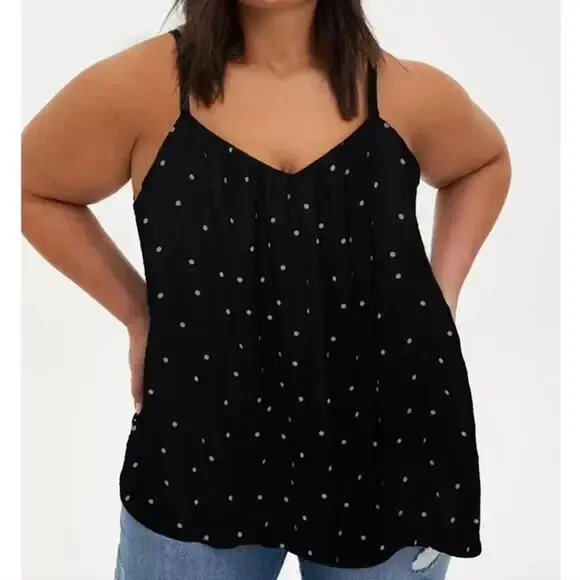 ✨2/$20 Lane Bryant Polka Dot Cami Tank Top Black White Semi Sheer Plus Size 26 - Picture 1 of 7